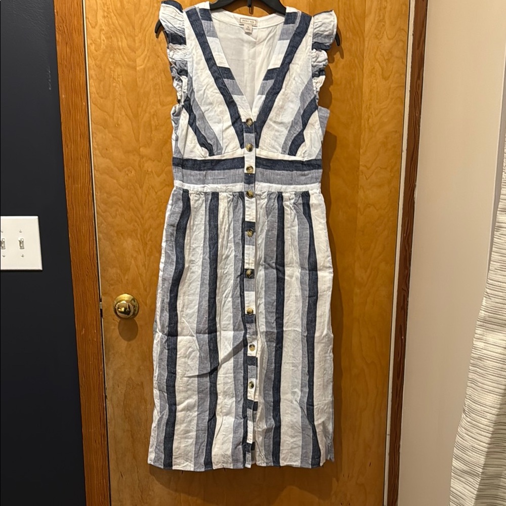 Striped Button-Down Linen J Crew Midi Dress
